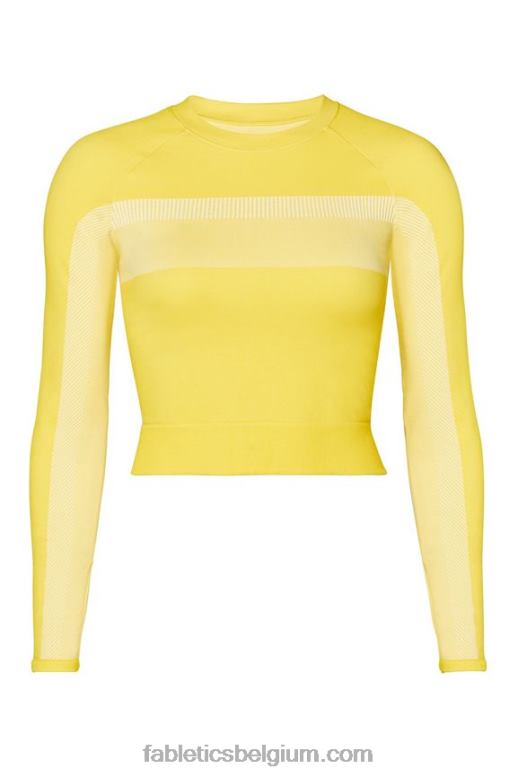 levendig geel/wit vrouwen tory cropped naadloze top met lange mouwen Fabletics LH20J2730