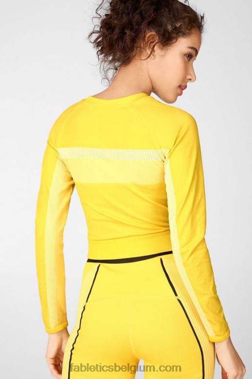 levendig geel/wit vrouwen tory cropped naadloze top met lange mouwen Fabletics LH20J2730