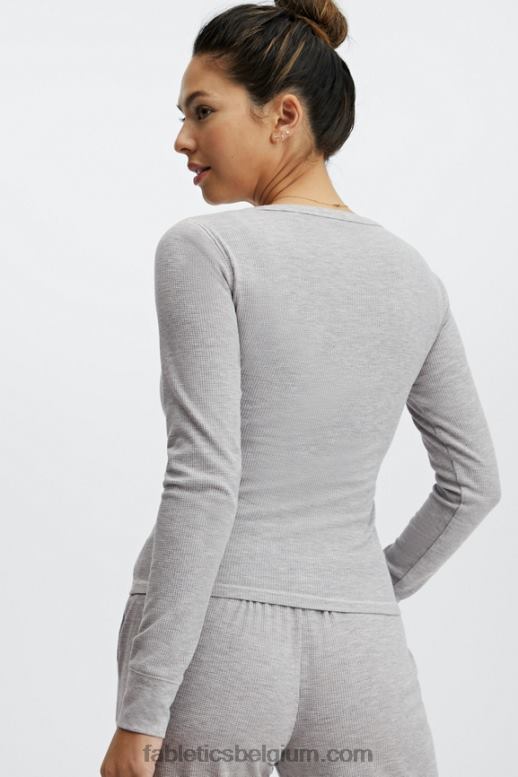 lichtgrijze heide vrouwen wafel henley met lange mouwen Fabletics LH20J2648