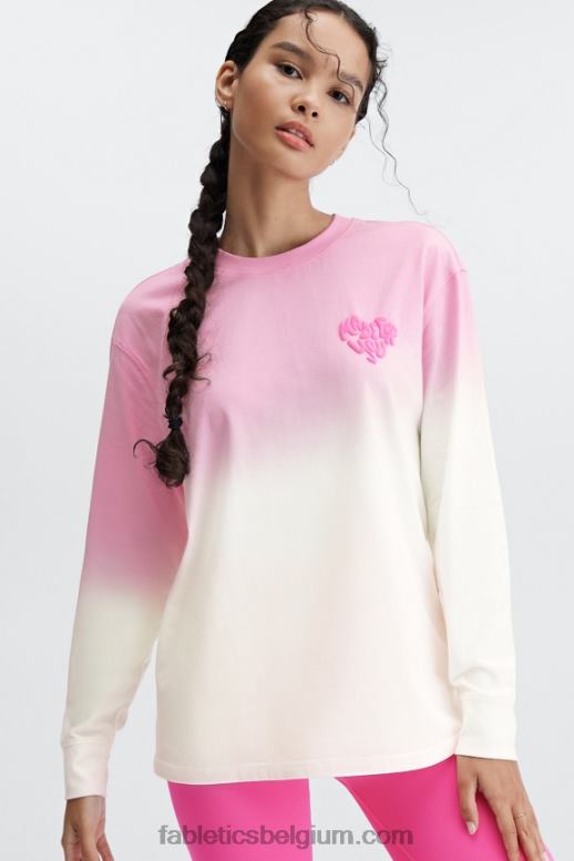 lieverd roze/wit vrouwen vriendje T-shirt met lange mouwen Fabletics LH20J2606