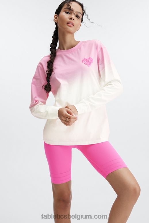 lieverd roze/wit vrouwen vriendje T-shirt met lange mouwen Fabletics LH20J2606