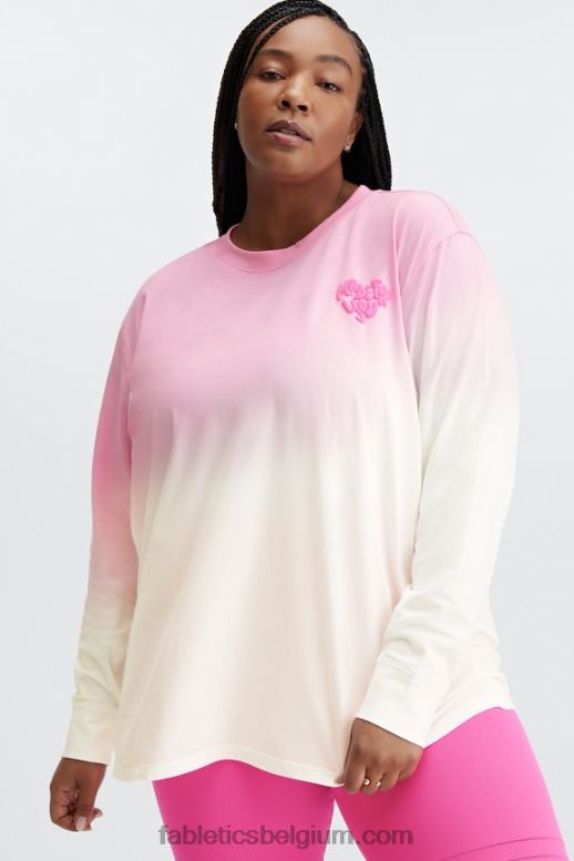 lieverd roze/wit vrouwen vriendje T-shirt met lange mouwen Fabletics LH20J2607