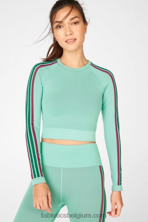 maan blauwe streep multi vrouwen aisley naadloze crop top met lange mouwen Fabletics LH20J2709