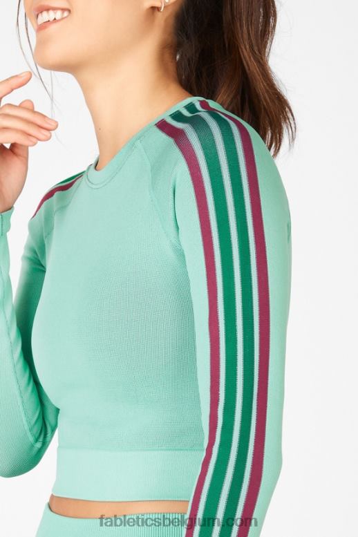 maan blauwe streep multi vrouwen aisley naadloze crop top met lange mouwen Fabletics LH20J2709