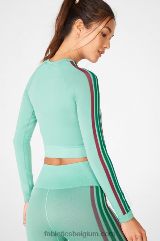 maan blauwe streep multi vrouwen aisley naadloze crop top met lange mouwen Fabletics LH20J2709
