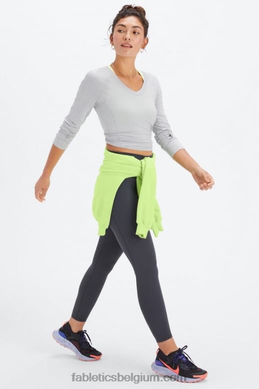 mineraalgrijs/zwart knock-out vrouwen phoenix lite top met v-hals en lange mouwen Fabletics LH20J2591