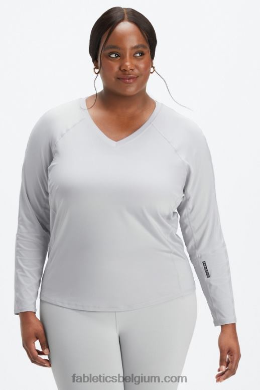 mineraalgrijs/zwart knock-out vrouwen phoenix lite top met v-hals en lange mouwen Fabletics LH20J2592