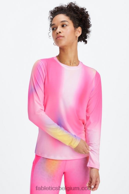 pluche roze ombre vrouwen dry-flex T-shirt met lange mouwen Fabletics LH20J2602