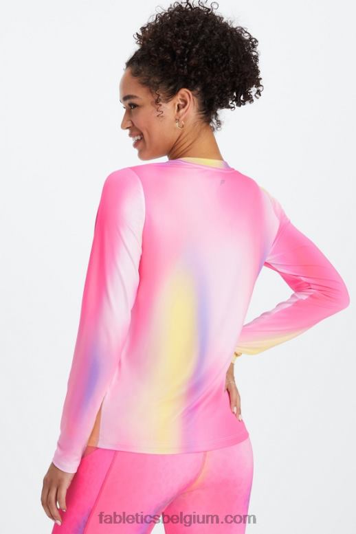pluche roze ombre vrouwen dry-flex T-shirt met lange mouwen Fabletics LH20J2602
