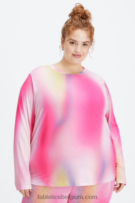pluche roze ombre vrouwen dry-flex T-shirt met lange mouwen Fabletics LH20J2603