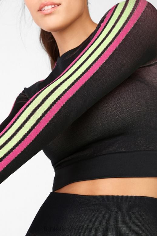 roze streep multi vrouwen aisley naadloze crop top met lange mouwen Fabletics LH20J2731