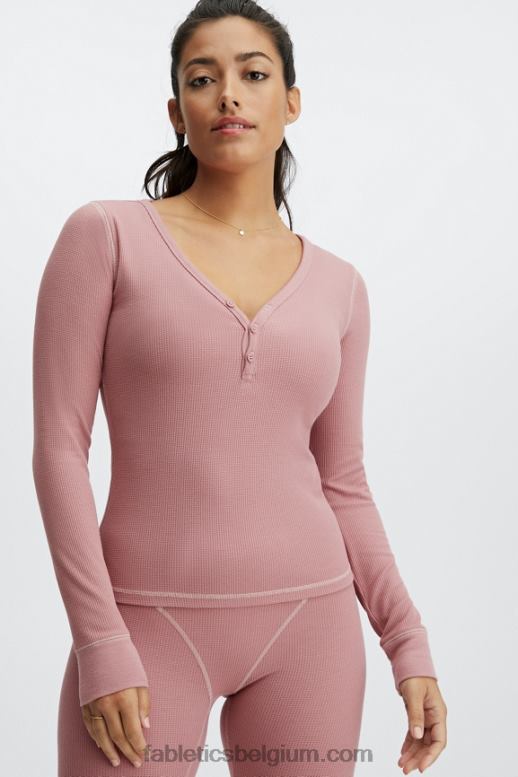 terra roze vrouwen wafel henley met lange mouwen Fabletics LH20J2650