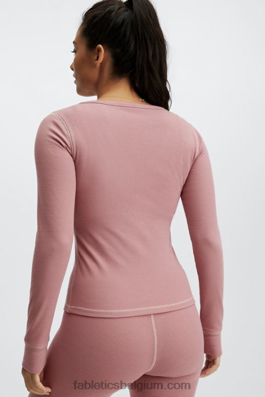 terra roze vrouwen wafel henley met lange mouwen Fabletics LH20J2650