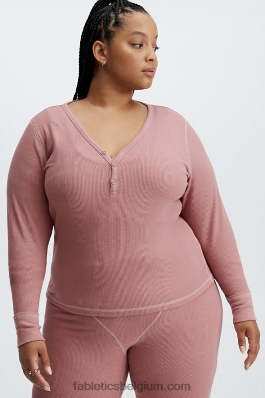 terra roze vrouwen wafel henley met lange mouwen Fabletics LH20J2651
