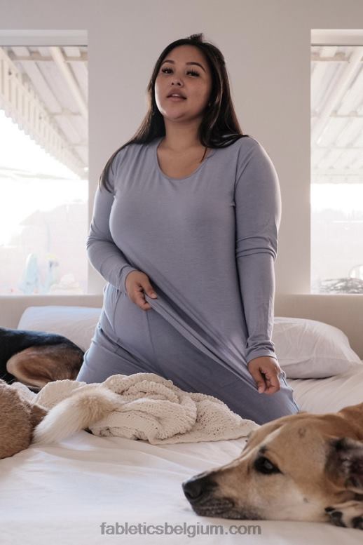 vervaagde denim vrouwen restoreknit T-shirt met lange mouwen Fabletics LH20J2640
