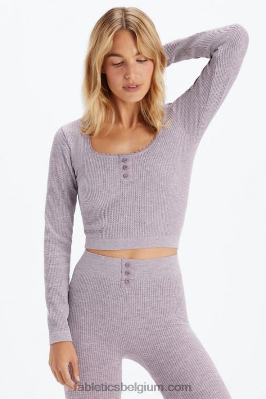 vervaagde pruimenheide vrouwen kabelgebreide top met lange mouwen Fabletics LH20J2609