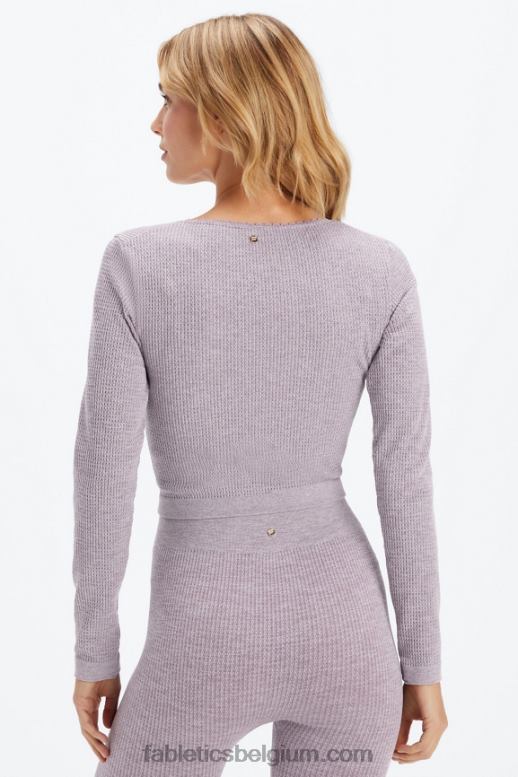 vervaagde pruimenheide vrouwen kabelgebreide top met lange mouwen Fabletics LH20J2609