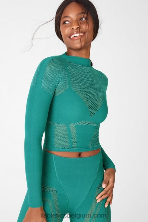 zacht grenen/sereniteit vrouwen peyton sculptgebreide top met lange mouwen Fabletics LH20J2706