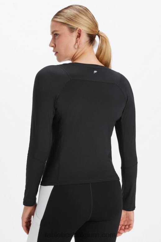zwart/klassiek wit knock-out vrouwen phoenix lite top met v-hals en lange mouwen Fabletics LH20J2590