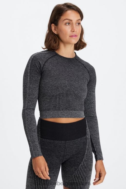 zwart/mineraalgrijs vrouwen ombre naadloze top met lange mouwen Fabletics LH20J2641