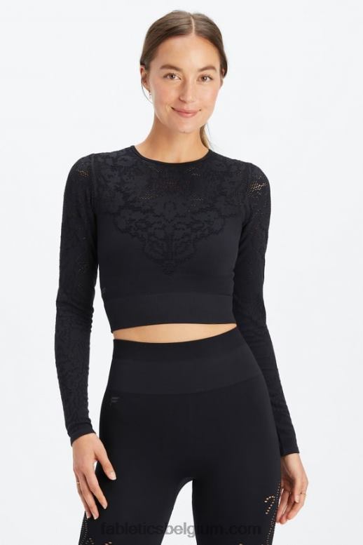 zwart vrouwen flora naadloze top met lange mouwen Fabletics LH20J2621