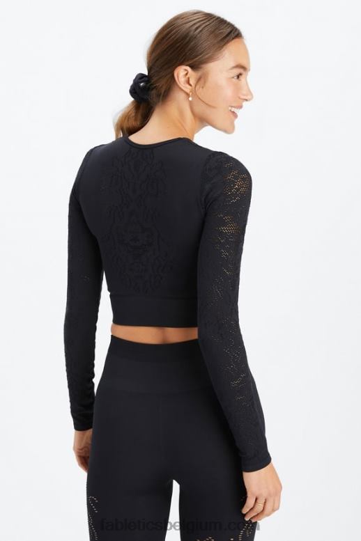 zwart vrouwen flora naadloze top met lange mouwen Fabletics LH20J2621