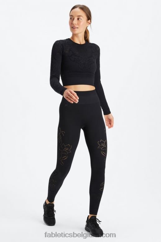zwart vrouwen flora naadloze top met lange mouwen Fabletics LH20J2621