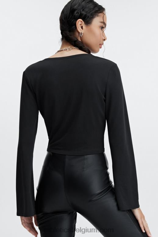 zwart vrouwen gladde gebreide top met gedraaide voorkant Fabletics LH20J2666