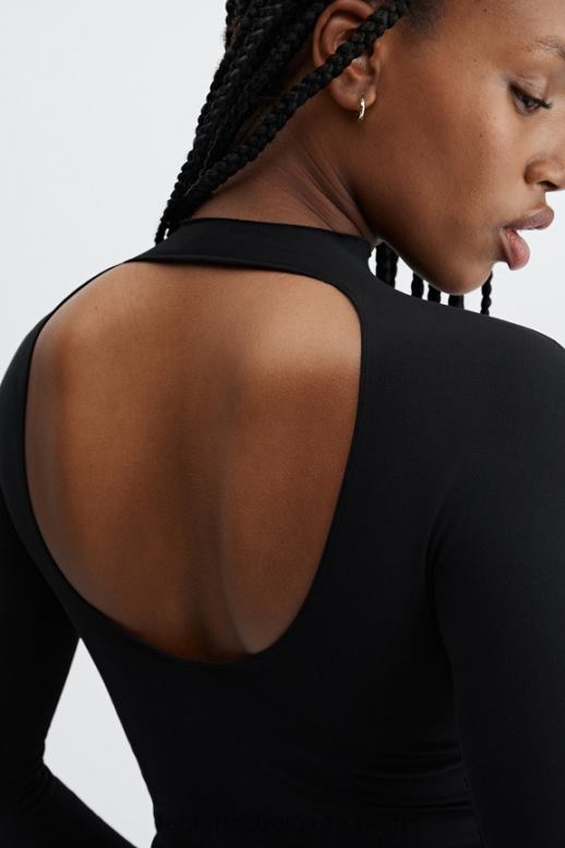 zwart vrouwen ruby sculptknit lange mouwen met open rug Fabletics LH20J2669