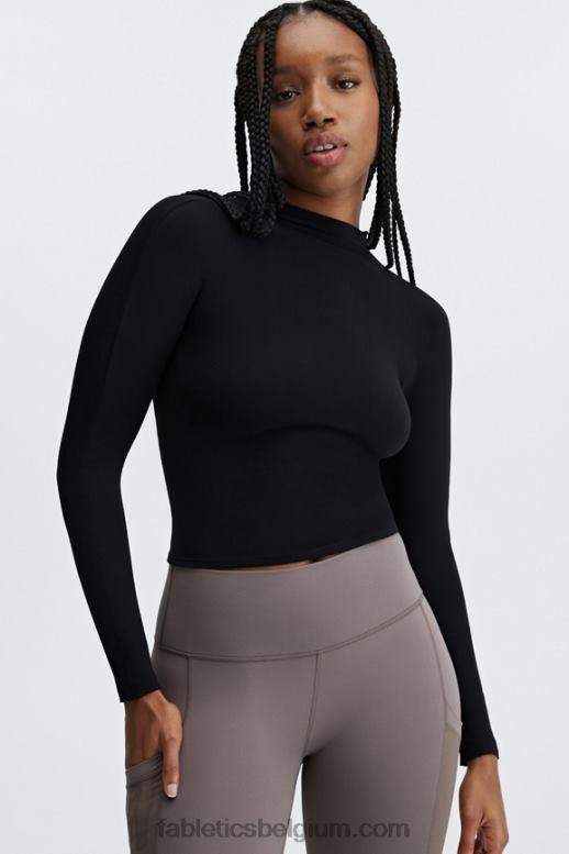 zwart vrouwen ruby sculptknit lange mouwen met open rug Fabletics LH20J2669