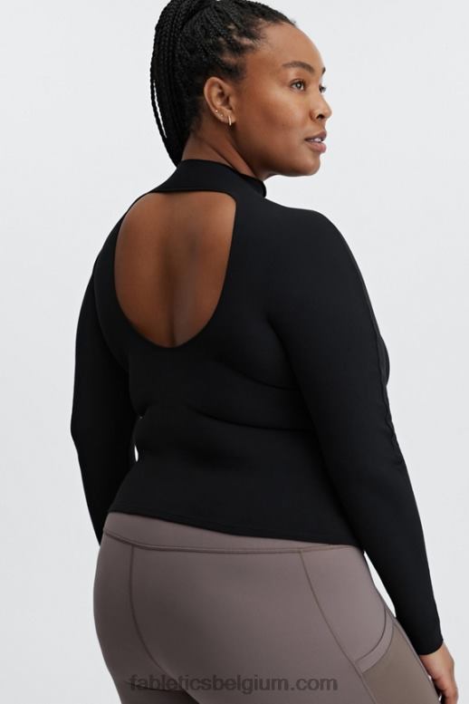 zwart vrouwen ruby sculptknit lange mouwen met open rug Fabletics LH20J2670
