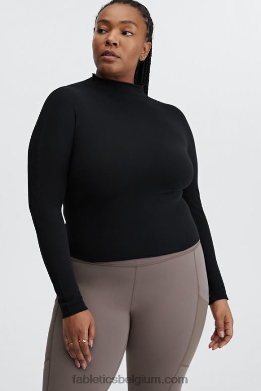 zwart vrouwen ruby sculptknit lange mouwen met open rug Fabletics LH20J2670