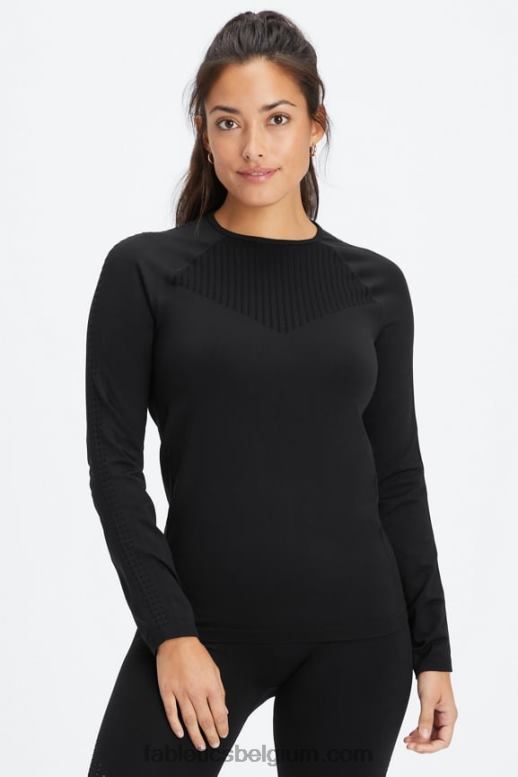 zwart vrouwen sync naadloze top met lange mouwen Fabletics LH20J2596
