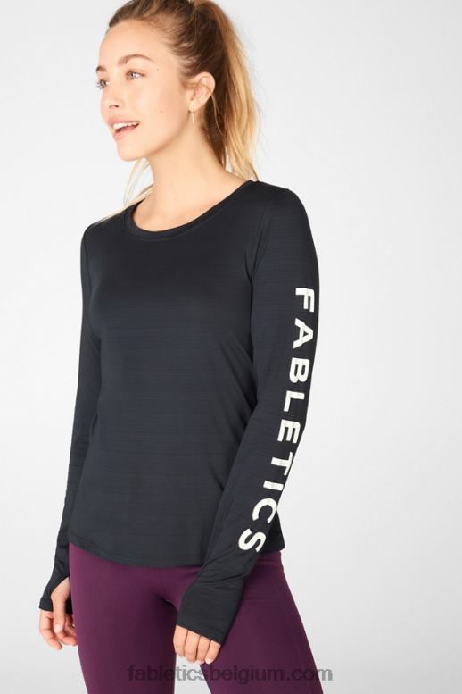 zwart wit vrouwen milieubewust grafisch T-shirt met lange mouwen Fabletics LH20J2703