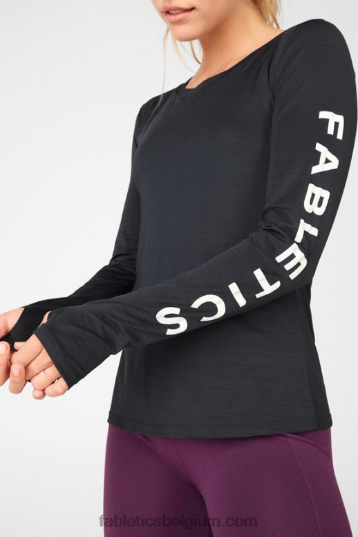 zwart wit vrouwen milieubewust grafisch T-shirt met lange mouwen Fabletics LH20J2703