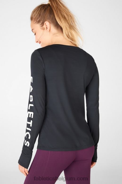 zwart wit vrouwen milieubewust grafisch T-shirt met lange mouwen Fabletics LH20J2703