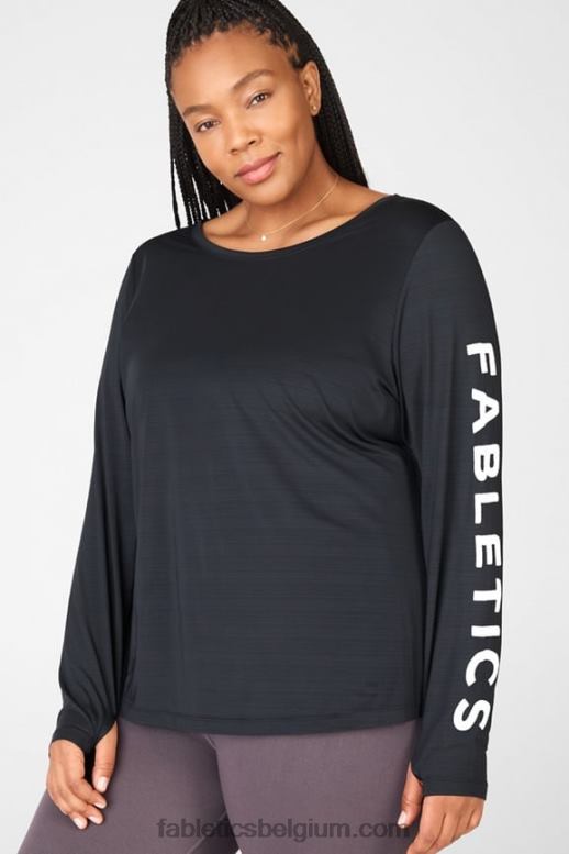 zwart wit vrouwen milieubewust grafisch T-shirt met lange mouwen Fabletics LH20J2704