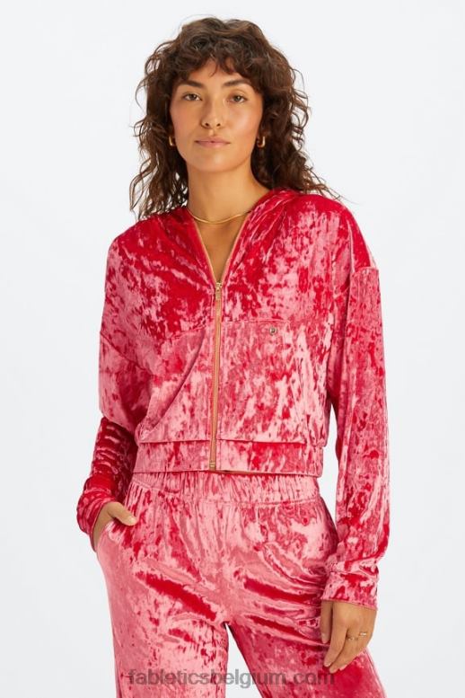 aardbei rood vrouwen hoodie van geplet velours met rits Fabletics LH20J2487