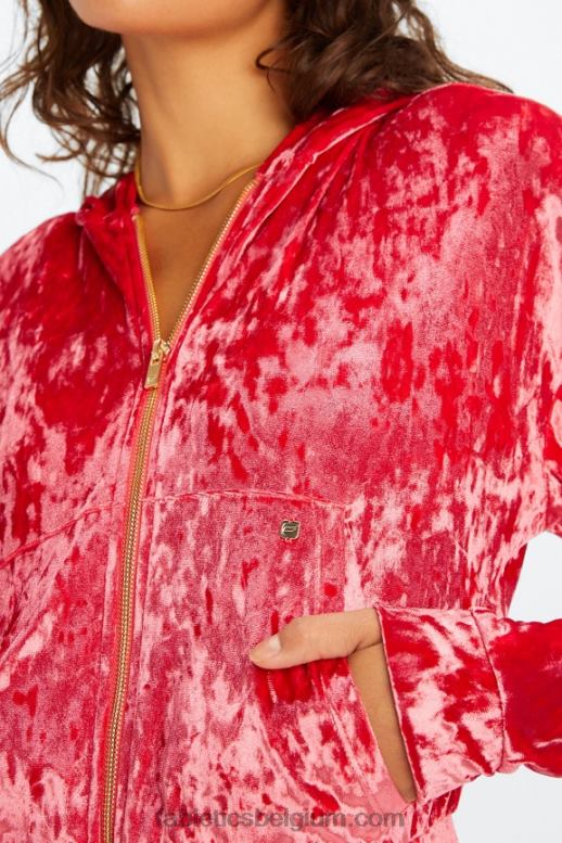 aardbei rood vrouwen hoodie van geplet velours met rits Fabletics LH20J2487