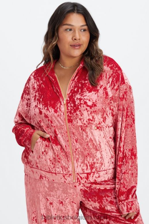 aardbei rood vrouwen hoodie van geplet velours met rits Fabletics LH20J2488