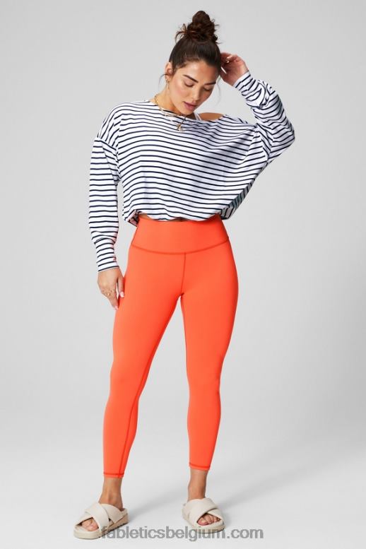 franse streep/passie oranje vrouwen luxe badstof off-shoulder pullover Fabletics LH20J2422
