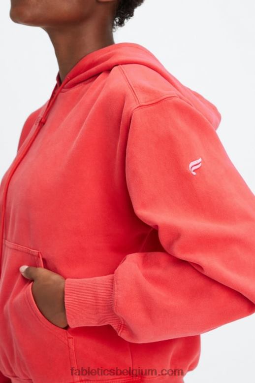 gewassen elektrische kers/wit vrouwen forever fleece hoodie Fabletics LH20J2492