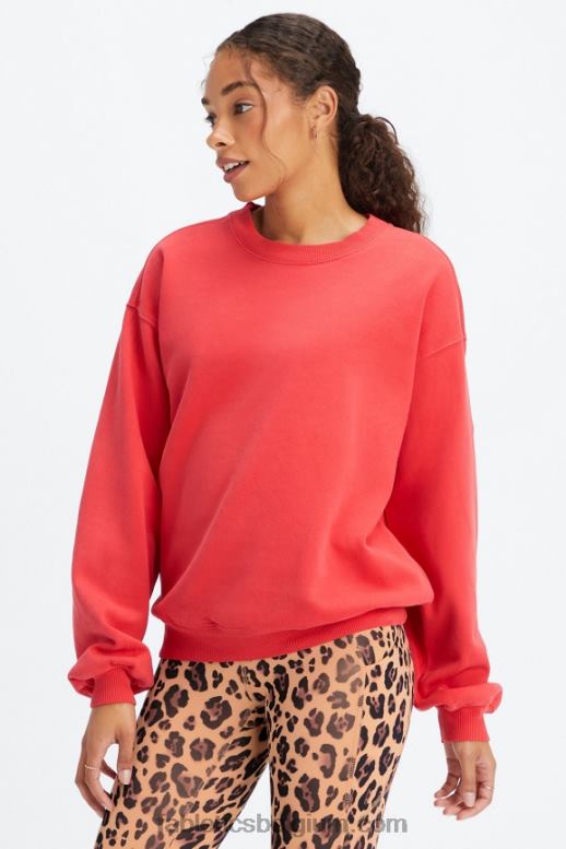 gewassen elektrische kers/wit vrouwen forever fleece sweatshirt met ronde hals Fabletics LH20J2457