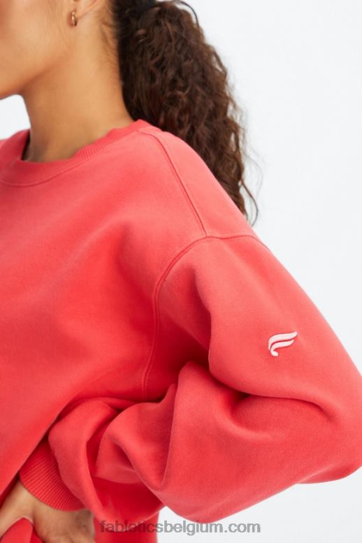 gewassen elektrische kers/wit vrouwen forever fleece sweatshirt met ronde hals Fabletics LH20J2457