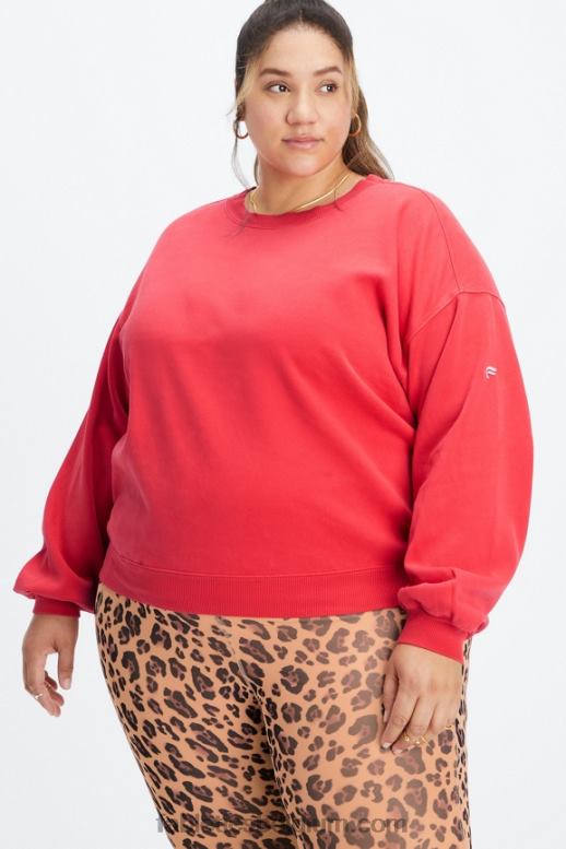 gewassen elektrische kers/wit vrouwen forever fleece sweatshirt met ronde hals Fabletics LH20J2458