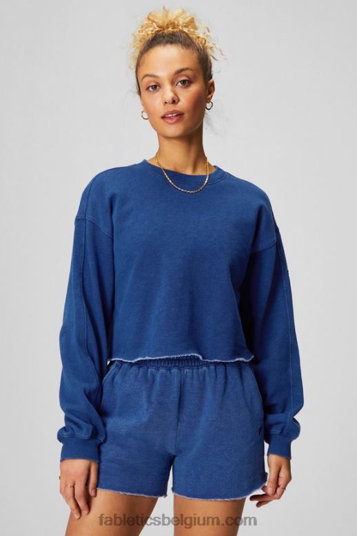 gewassen indigo vrouwen bijgesneden ronde hals Fabletics LH20J2434