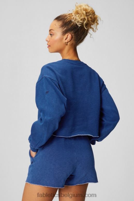gewassen indigo vrouwen bijgesneden ronde hals Fabletics LH20J2434