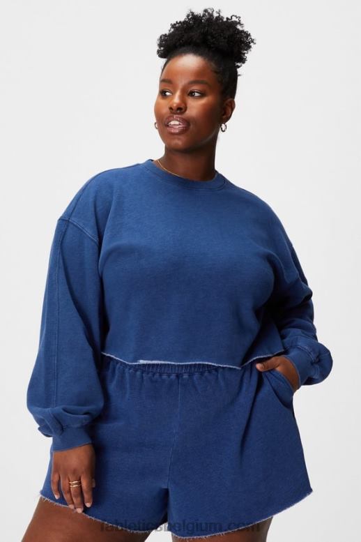 gewassen indigo vrouwen bijgesneden ronde hals Fabletics LH20J2435