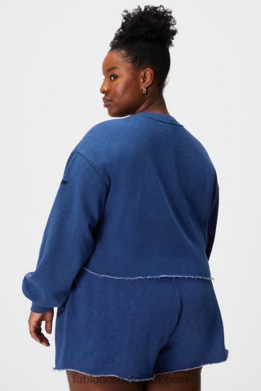 gewassen indigo vrouwen bijgesneden ronde hals Fabletics LH20J2435