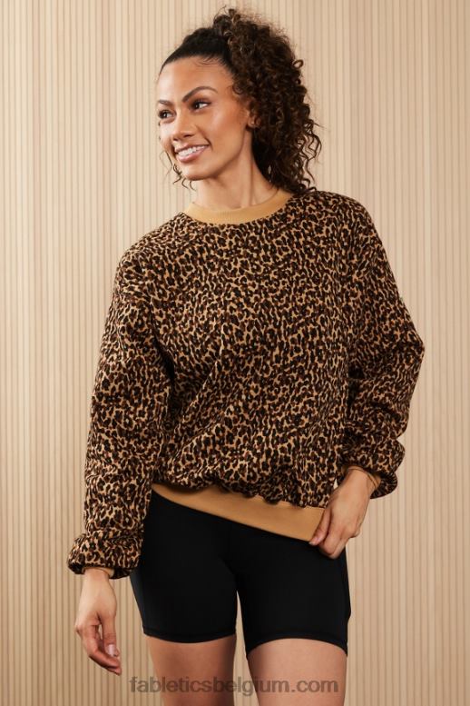 golvende cheetah/limoensorbet vrouwen forever fleece sweatshirt met ronde hals Fabletics LH20J2455